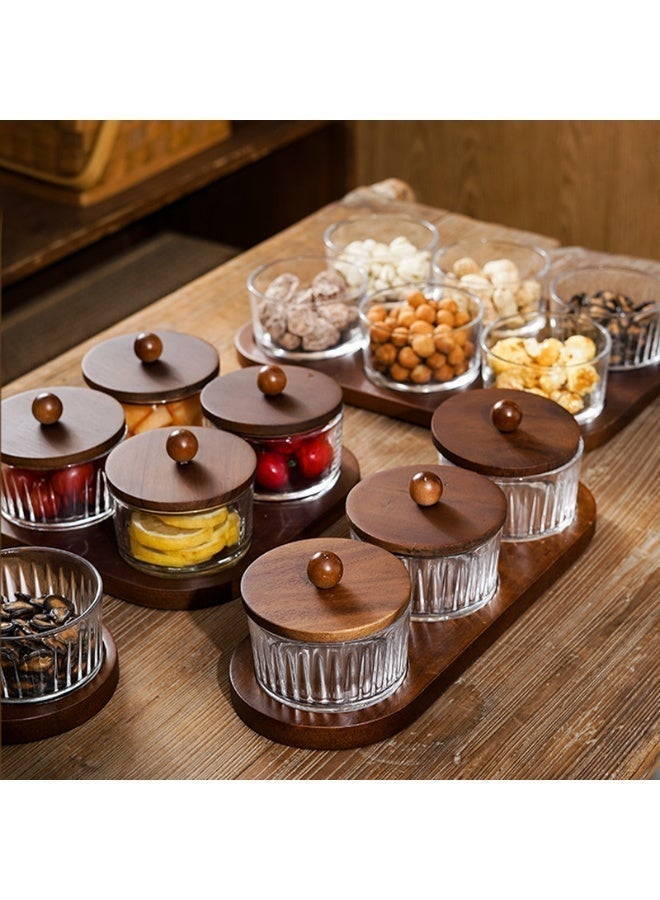 POWER 3 Compartment Snack Serving Tray with Glass Jars and Wooden Lids Nut Storage Organizer Dry Fruit Candy Snack Container Set with Wooden Base for Kitchen Table Coffee Table - Image 2