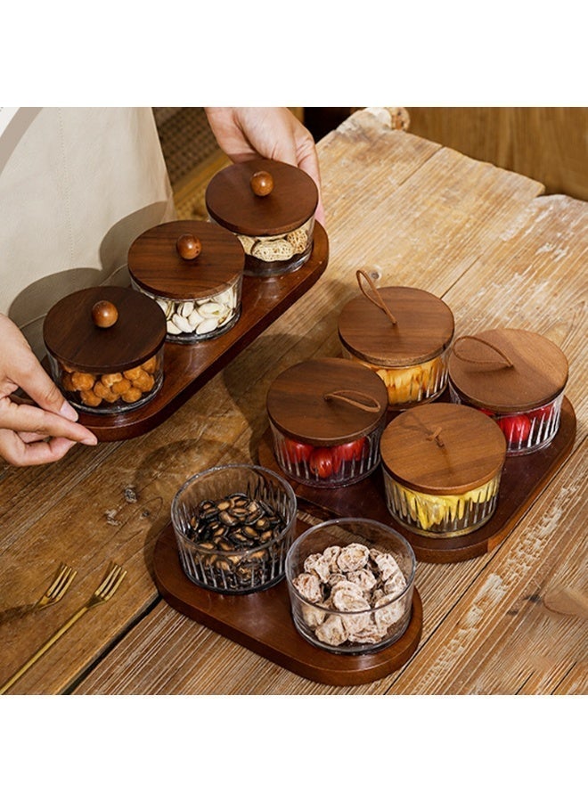 POWER 3 Compartment Snack Serving Tray with Glass Jars and Wooden Lids Nut Storage Organizer Dry Fruit Candy Snack Container Set with Wooden Base for Kitchen Table Coffee Table - Image 5