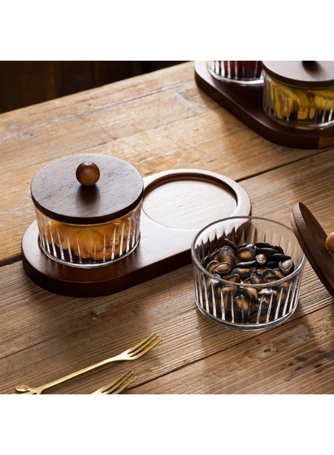 POWER 3 Compartment Snack Serving Tray with Glass Jars and Wooden Lids Nut Storage Organizer Dry Fruit Candy Snack Container Set with Wooden Base for Kitchen Table Coffee Table - Image 4
