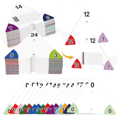 Edulok Multiplication and Division Flash Cards 012 Triangle Math Games Flash Cards with Times Table Chart Math Manipulatives Flashcards for Kids Classroom Homeschool 3rd 4th 5th 6th Grade - Image 1