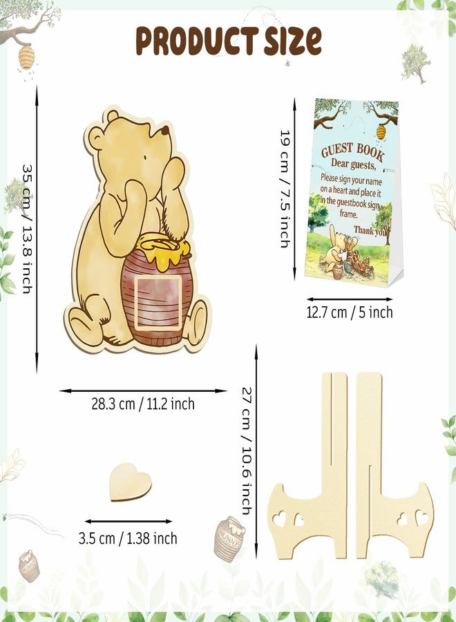 KAMUFU 65pcs Baby Shower Guest Book for Boys Girls, Bear Baby Shower Decorations Include 1 Cute Bear Guest Book with Photo Frame 60 Heart Wood Slices Baby Sonogram Frame Keepsake for Baby Shower - Image 3