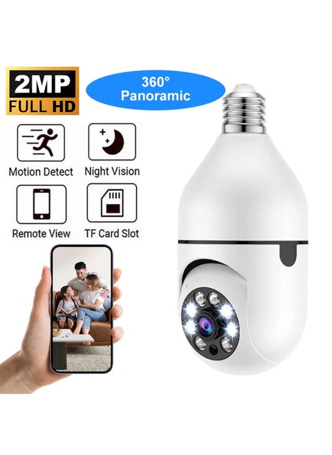 1080P WiFi 2MP E27 Bulb Surveillance Camera for Indoor & Outdoor Use, Security IP Camera with Night Vision, Two-Way Audio, and Motion Detection