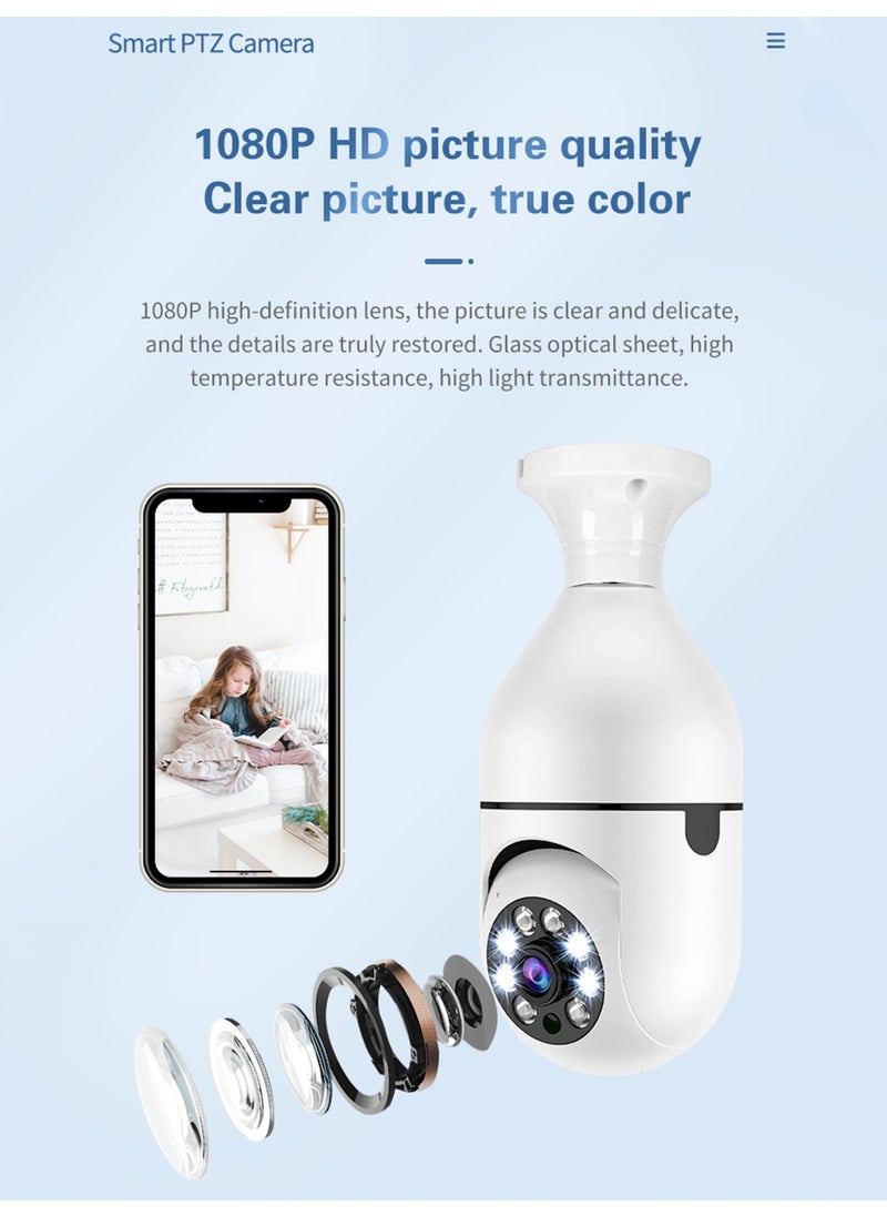 ACHAS - 1080P WiFi 2MP E27 Bulb Surveillance Camera for Indoor & Outdoor Use, Security IP Camera with Night Vision, Two-Way Audio, and Motion Detection - Image 1