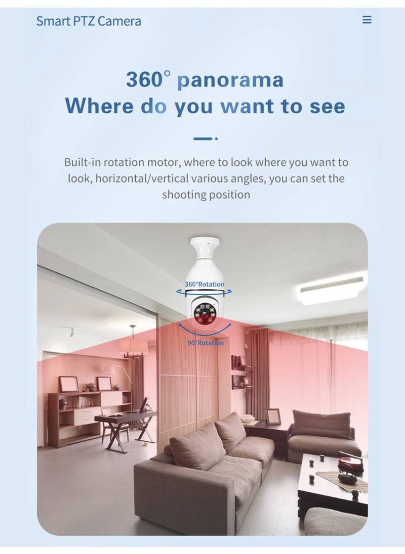 ACHAS - 1080P WiFi 2MP E27 Bulb Surveillance Camera for Indoor & Outdoor Use, Security IP Camera with Night Vision, Two-Way Audio, and Motion Detection - Image 1