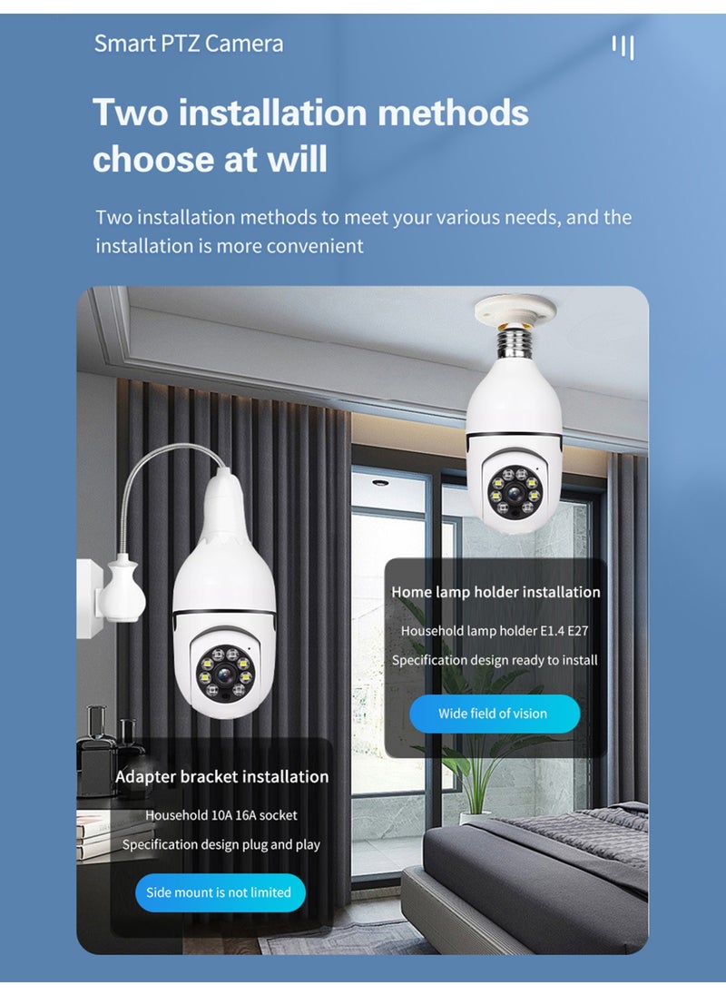 ACHAS - 1080P WiFi 2MP E27 Bulb Surveillance Camera for Indoor & Outdoor Use, Security IP Camera with Night Vision, Two-Way Audio, and Motion Detection - Image 1