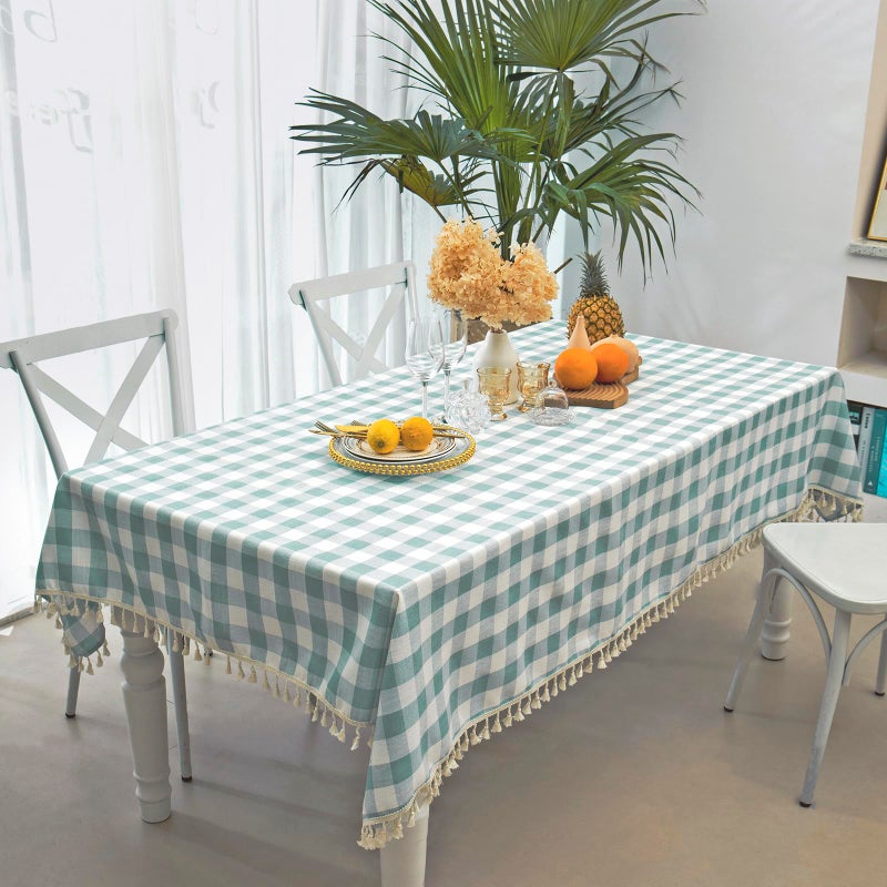 Midsummer Breeze Checkered Tablecloth Rectangle Heavy Weight Wrinkle Free Cotton Gingham Table Cloth Plaid Table Cover for Spring Summer Picnic Kitchen Dinner Restaurant Outdoor Party55x84Aqua
