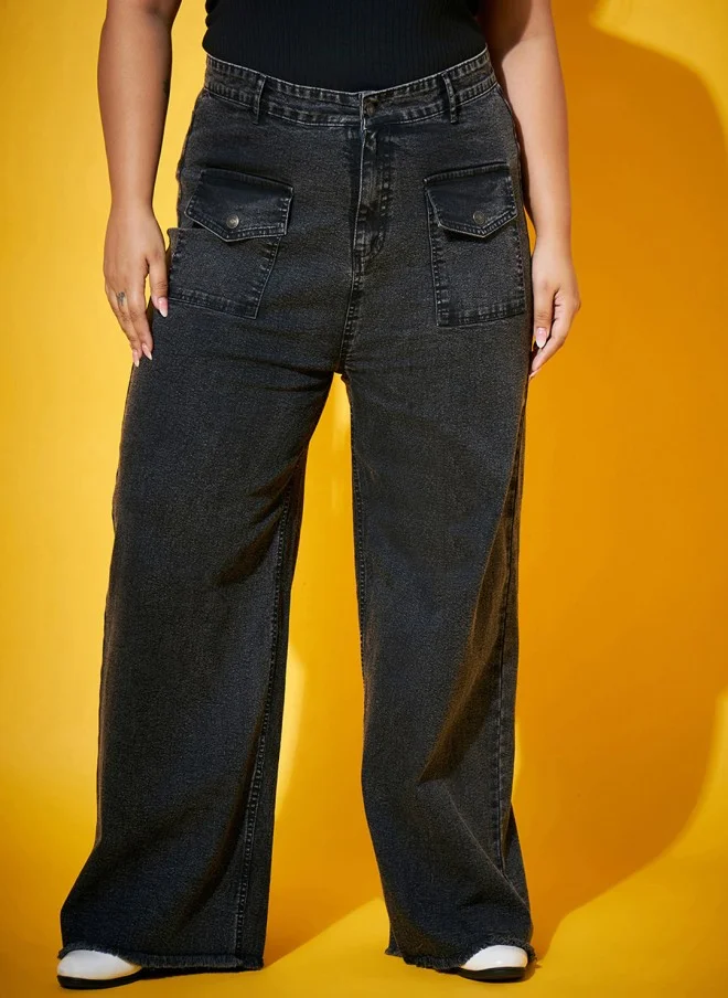 SASSAFRAS Comfort Straight Fit Black Jeans for Women