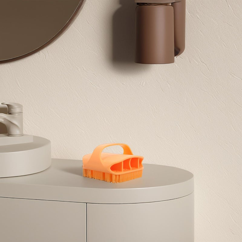 Orange Silicone Bath Massage Brush Body Scrubber For Shower Exfoliating And Cleansing - Image 5