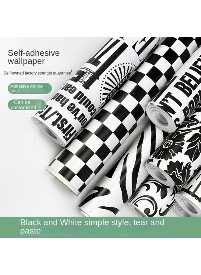 Bluejw Plaid Black And White English Wallpaper Kitchen Bedroom Cabinet Desktop Self-Sticker Wallpaper Boys Dormitory Home Self-adhesive Wallpaper - Image 2