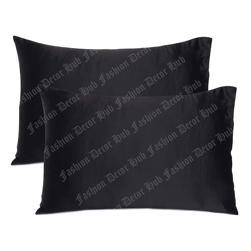 handmade Fashion Decor Hub Satin Pillow Case 300 TC Pillow Covers Soft and Comfortable Satin Pillow Cover Pillowcase Silky for Hair and Skin Bedroom Decor 2 PC Black Standard 20x26 Inch - Image 1