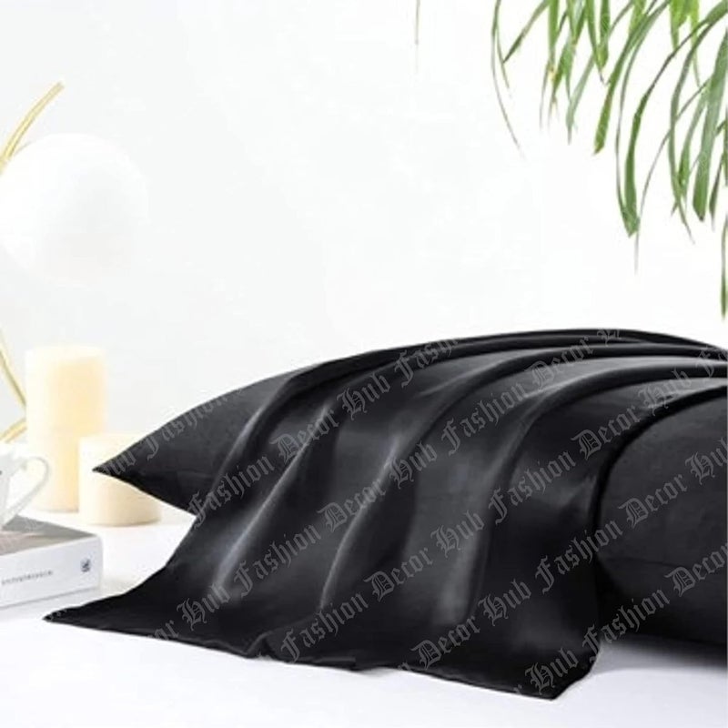 handmade Fashion Decor Hub Satin Pillow Case 300 TC Pillow Covers Soft and Comfortable Satin Pillow Cover Pillowcase Silky for Hair and Skin Bedroom Decor 2 PC Black Standard 20x26 Inch - Image 2