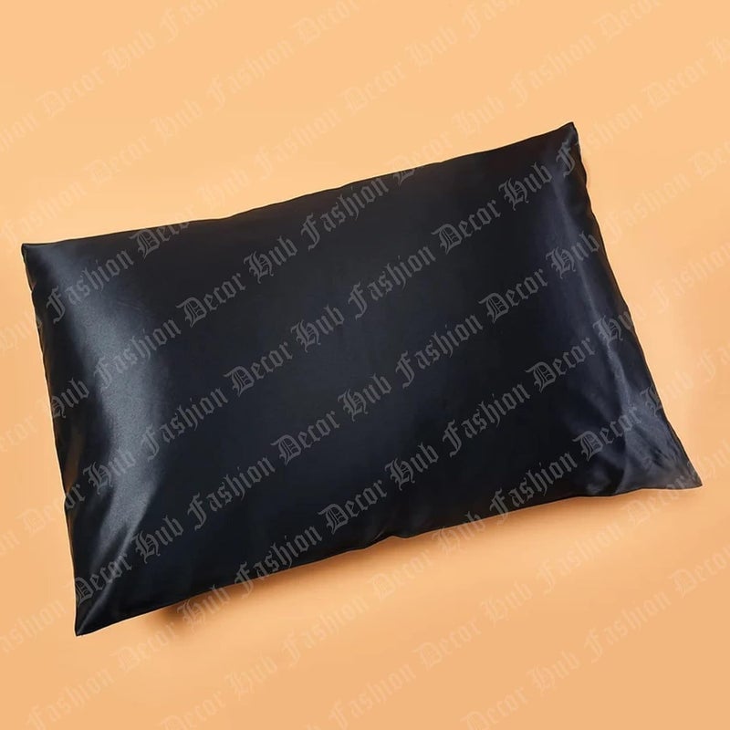 handmade Fashion Decor Hub Satin Pillow Case 300 TC Pillow Covers Soft and Comfortable Satin Pillow Cover Pillowcase Silky for Hair and Skin Bedroom Decor 2 PC Black Standard 20x26 Inch - Image 3
