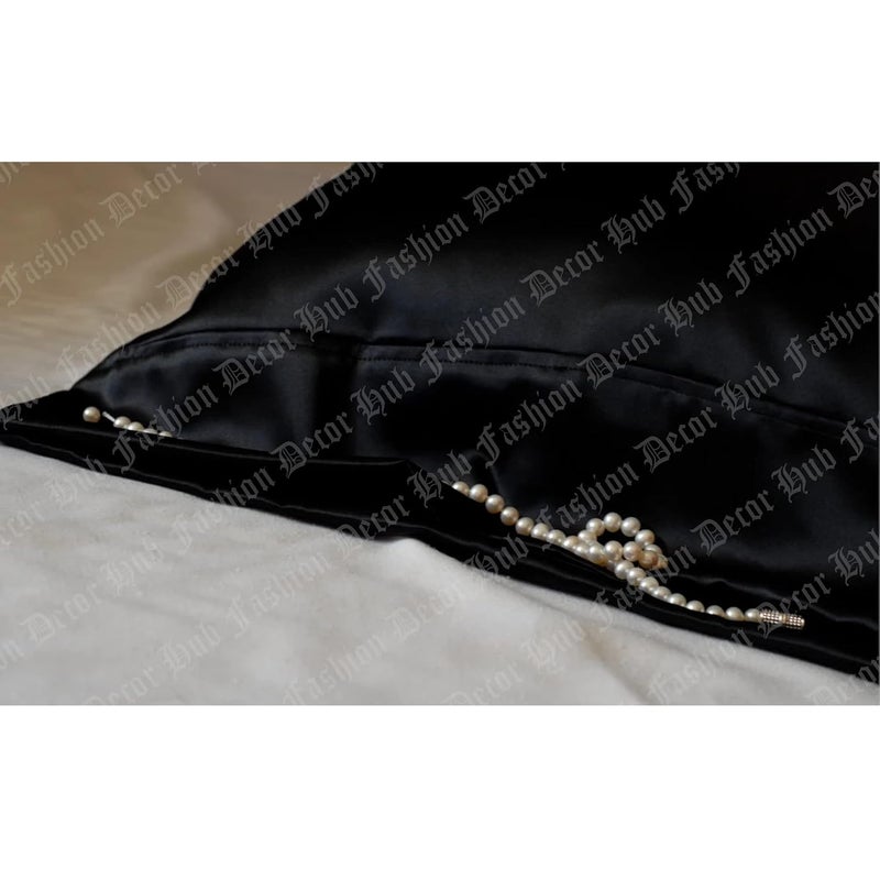 handmade Fashion Decor Hub Satin Pillow Case 300 TC Pillow Covers Soft and Comfortable Satin Pillow Cover Pillowcase Silky for Hair and Skin Bedroom Decor 2 PC Black Standard 20x26 Inch - Image 5