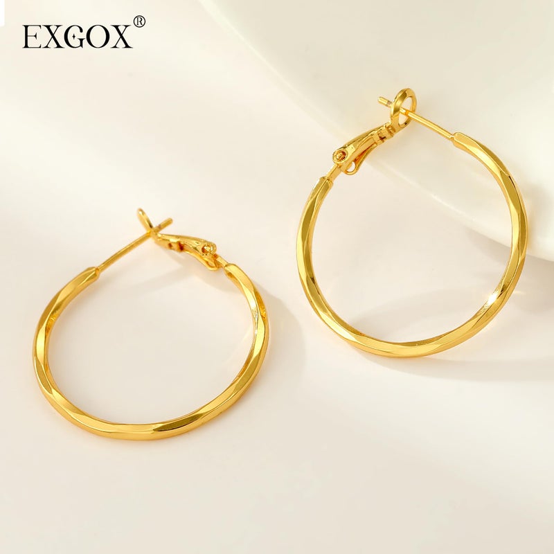 EXGOX 2MM Sterling Silver & 14K Gold Plated Diamond-Cut Big Hoop Earrings for Women - Hypoallergenic, Lightweight Oversize Hoops - 30/40/50/60/70MM - Image 5