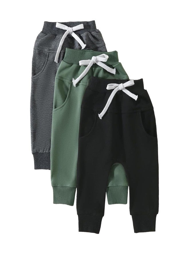 Yoawdats Baby Boys' 3-Pack Pull-on Jogger Pants Knit Pants Classic Fit Elastic Waist Kids Toddler Pants Multipacks Long Pants - Image 1