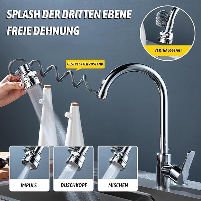 Sink Faucet Sprayer Attachment 360 rotatable Pipe Faucet with Sprayer Attachment with Flexible Hose AntiSplash Large Angle Rotable moveble  - Image 5