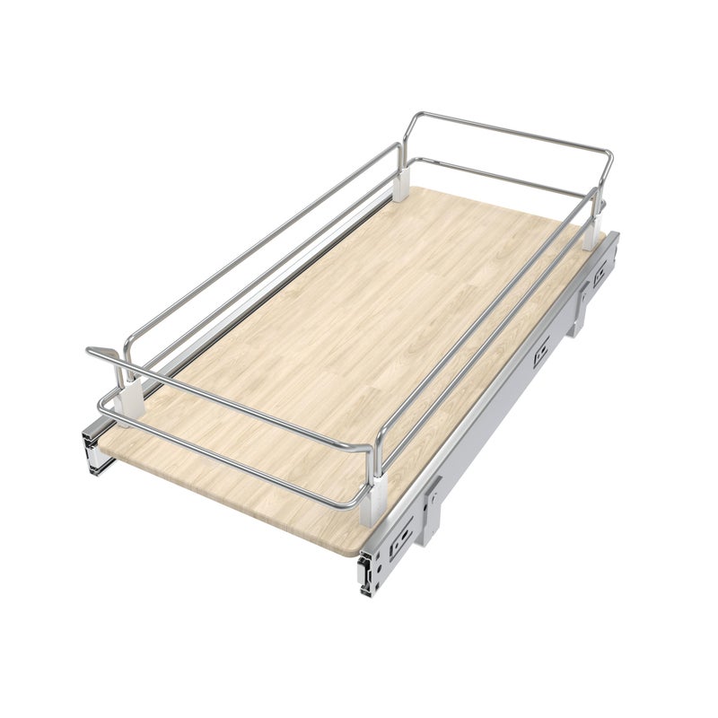 STORKING Pull Out Cabinet Organizer 11" W X 22" D, Slide Out Drawers For Kitchen Organizers and Storage, Pull Out Drawers For Cabinets Capacity Heavy Duty Caddy, Cabinet Shelves Wood Chrome, Pantry Storage - Image 1