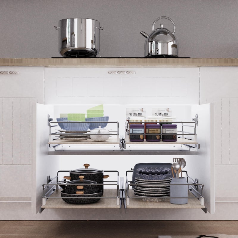 STORKING Pull Out Cabinet Organizer 11" W X 22" D, Slide Out Drawers For Kitchen Organizers and Storage, Pull Out Drawers For Cabinets Capacity Heavy Duty Caddy, Cabinet Shelves Wood Chrome, Pantry Storage - Image 4