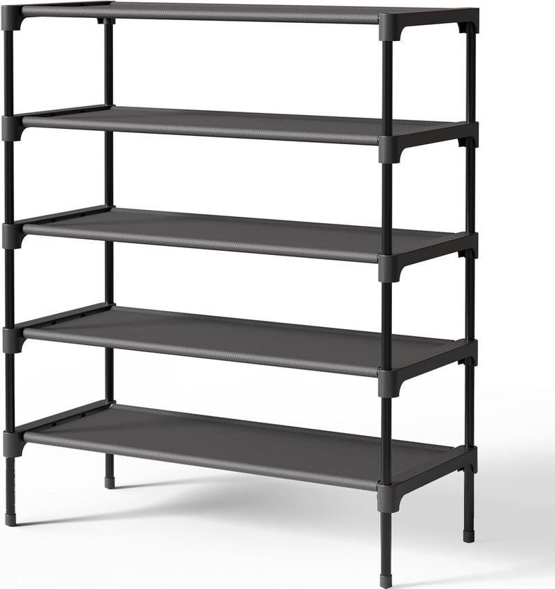 Kitsure Shoe Rack - Non-Woven Shoe Rack Shelf, Shoe Organizer for Closet, Entryway, Garage & Corridor, Stackable Shoe Shelves, 27.5" Wide - 5 Tier, Black - Image 1