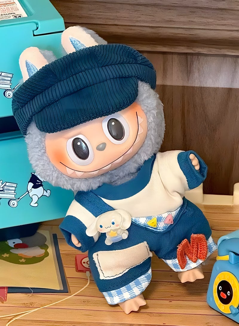 Labubu Clothes - Labubu Outfit, Melancholic blue Style Set for Labubu Dolls, 17cm Doll Clothes Suitable for Labubu Dolls Accessories 