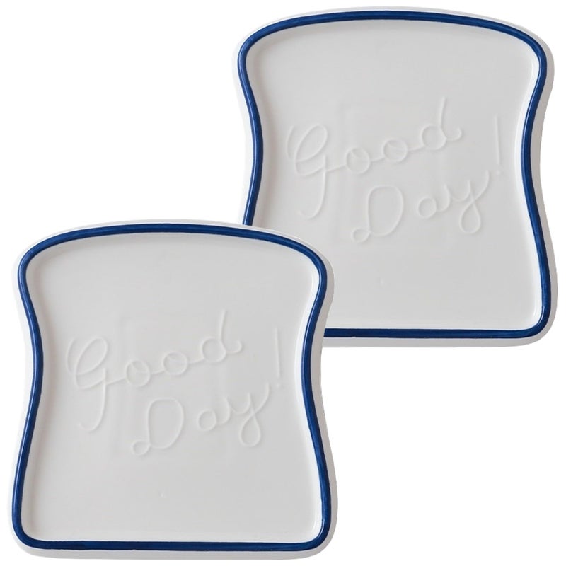 OLWICK طبق خبز بشكل توست سيراميك إبداعي من OLWICK® | طبق إفطار للسلطة، الفاكهة، الكعك، الجبن، الزبدة، 2 قطعة، أزرق - Image 1