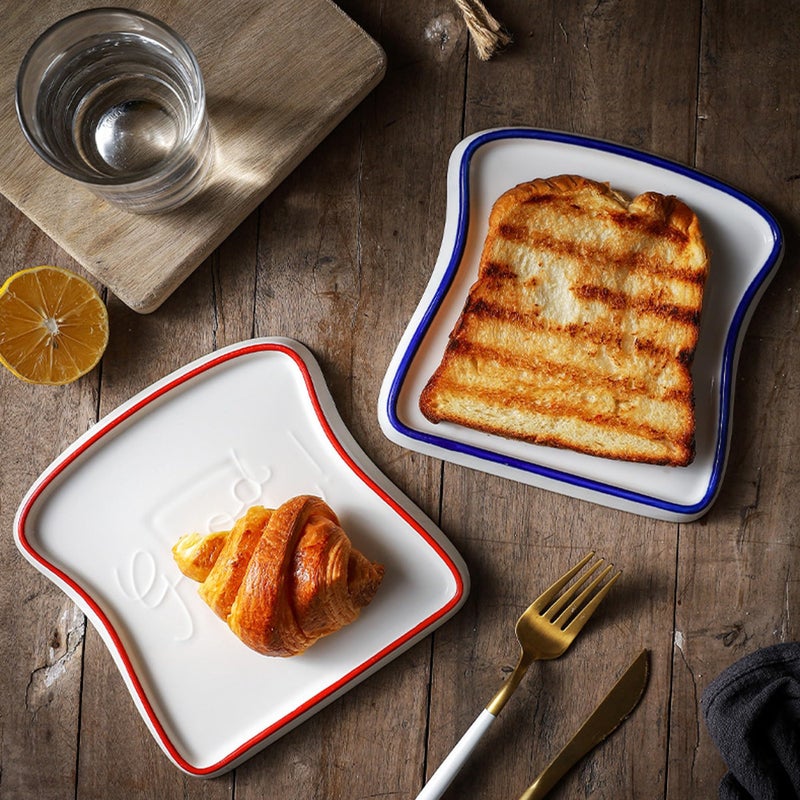 OLWICK طبق خبز بشكل توست سيراميك إبداعي من OLWICK® | طبق إفطار للسلطة، الفاكهة، الكعك، الجبن، الزبدة، 2 قطعة، أزرق - Image 4