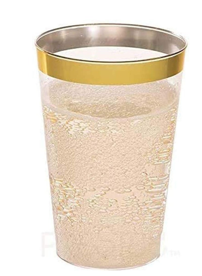 SYOSI 50 كوب شفاف بحافة ذهبية وردية 12 أونصة أكواب شرب قابلة لإعادة التدوير للحفلات الزفاف وأعياد الميلاد والمناسبات العشاء - Image 4
