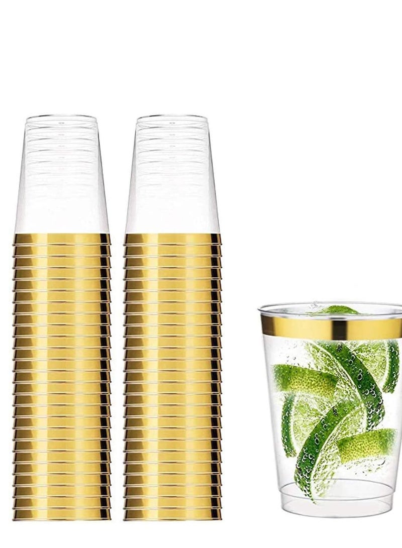 SYOSI 50 كوب شفاف بحافة ذهبية وردية 12 أونصة أكواب شرب قابلة لإعادة التدوير للحفلات الزفاف وأعياد الميلاد والمناسبات العشاء - Image 1