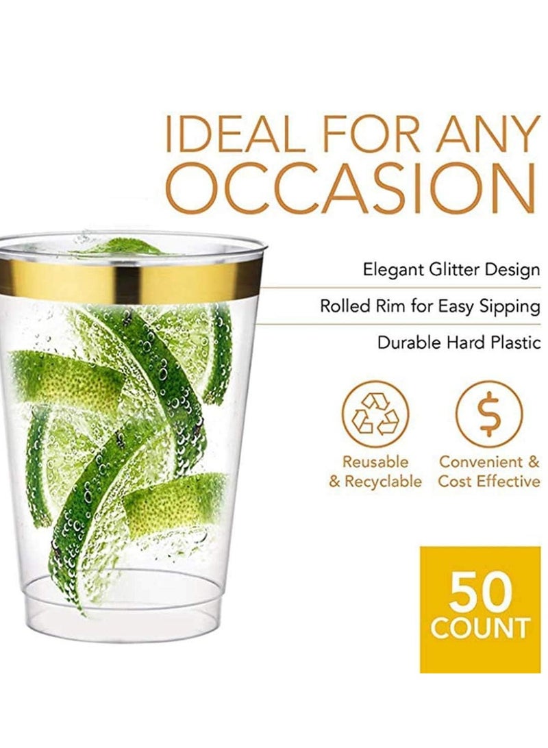 SYOSI 50 كوب شفاف بحافة ذهبية وردية 12 أونصة أكواب شرب قابلة لإعادة التدوير للحفلات الزفاف وأعياد الميلاد والمناسبات العشاء - Image 2