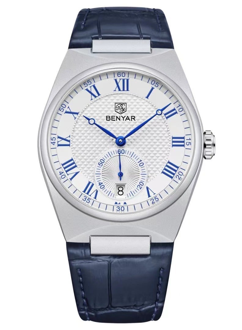 BENYAR Mens Watch Waterproof Chronograph Date Watch for Men Leather Strap Quartz Movement Analog Watch Business Casual Gift for Men - Image 2