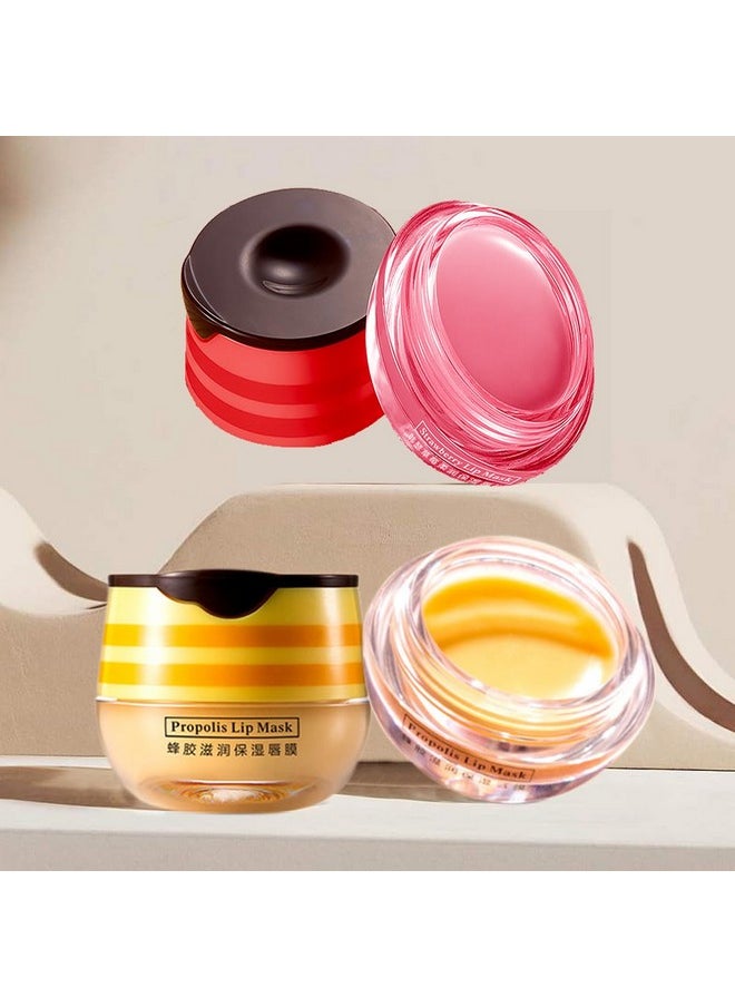 wenfeng 2 Pcs Bee Lip Balm Honey Pot,Honey & Strawberry Lip Mask Propolis Moisturizing Lip Balm with Stick,Prevention Dry and Cracked Lip Scrubs,Exfoliator Lip Wrinkle Skin Care Products  - Image 3