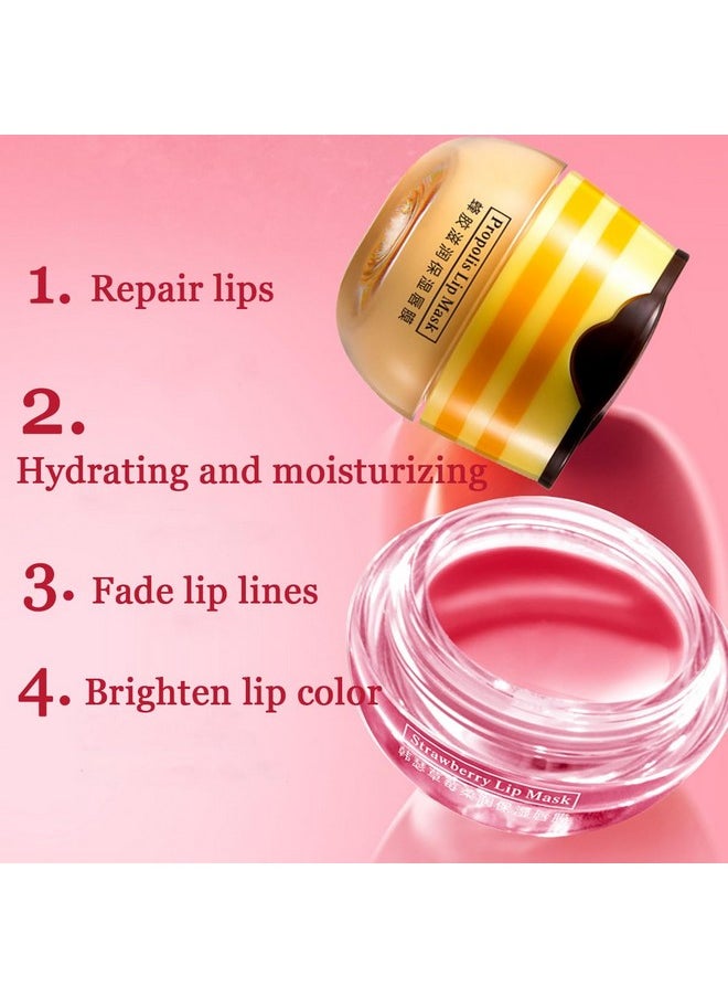 wenfeng 2 Pcs Bee Lip Balm Honey Pot,Honey & Strawberry Lip Mask Propolis Moisturizing Lip Balm with Stick,Prevention Dry and Cracked Lip Scrubs,Exfoliator Lip Wrinkle Skin Care Products  - Image 5