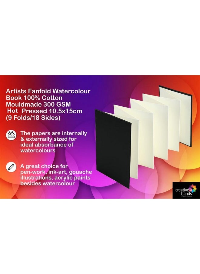 بروسترو كتاب ألوان مائية مطوي من Brustro Artists مصنوع من القطن بنسبة 100%، وزنه 300 جرام لكل متر مربع، مضغوط بالحرارة، مقاس 10.5×15 سم (9 طيات/18 جانبًا)  - Image 4