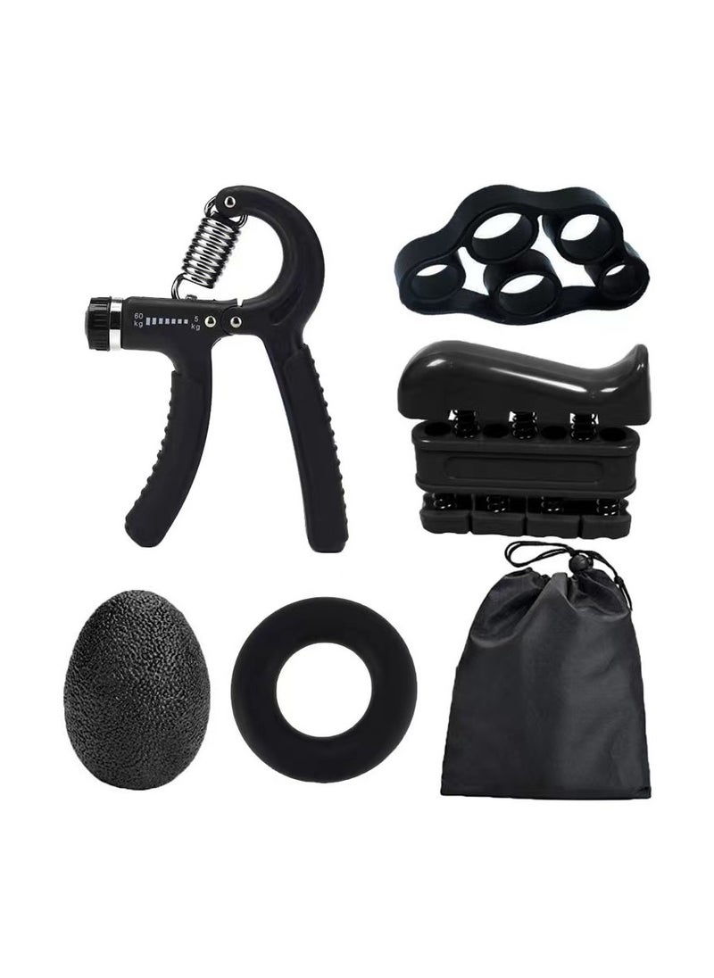 KUYING 6 Pcs Hand Grip Strengthener Kit with Storage Pouch Hand Finger Exerciser 5 Finger Stretcher Adjustable Hand Gripper Hand Therapy Ball Grip Exercise Ring  - Image 1