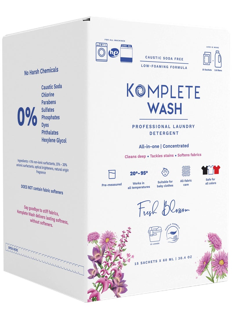 Komplete - Wash - Professional Laundry Detergent - 15 Sachets - Image 1