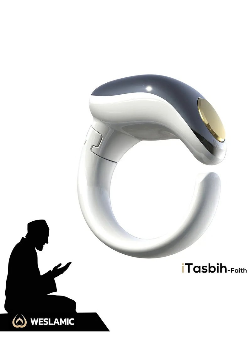 Smart Tasbih Ring Prayer Times Reminder electronic ring & Waterproof with Magnetic charger Muslim electronic s adjustable 3size 18mm 20mm 22mm zikr azan clock smart ring tasbih counter,NEW 2024,tasbeeh, tasbih - White  - Image 2