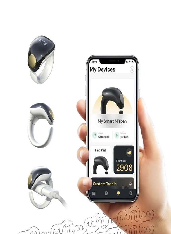 Smart Tasbih Ring Prayer Times Reminder electronic ring & Waterproof with Magnetic charger Muslim electronic s adjustable 3size 18mm 20mm 22mm zikr azan clock smart ring tasbih counter,NEW 2024,tasbeeh, tasbih - White  - Image 3