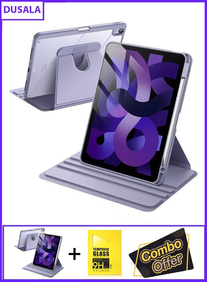 DUSALA 2 in 1 Rotating Case for iPad Air 5 (10.9-Inch,2022) with Pencil Holder,360 Degree Rotation Protective Stand Slim Cover Clear Back, Auto Wake/Sleep (iPad Air 5) With Tempered Glass - Image 1