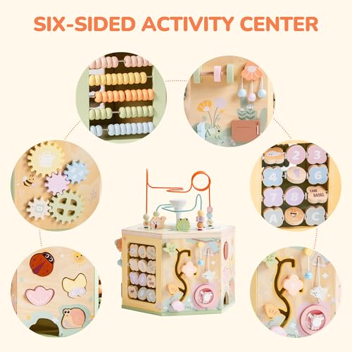 ROBUD Wooden Activity Cube Montessori Toys for 1 Year Old Educational Toy with 13 Functional Areas Fountain Garden Theme for Baby Boys Girls - Image 5
