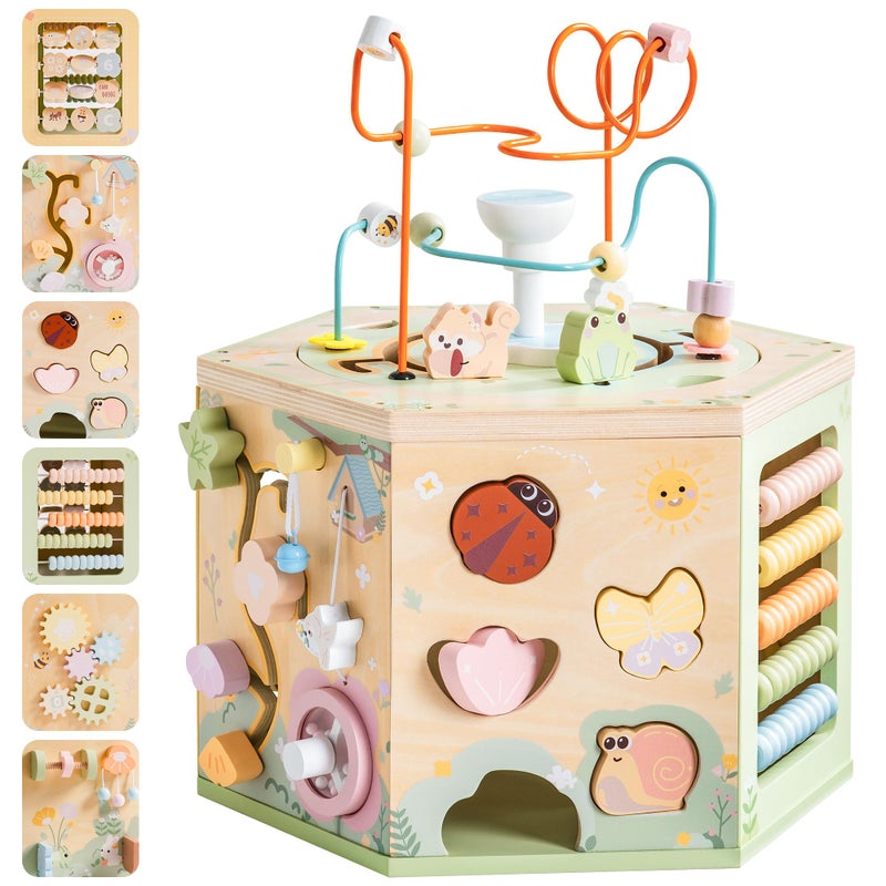 ROBUD Wooden Activity Cube Montessori Toys for 1 Year Old Educational Toy with 13 Functional Areas Fountain Garden Theme for Baby Boys Girls - Image 3