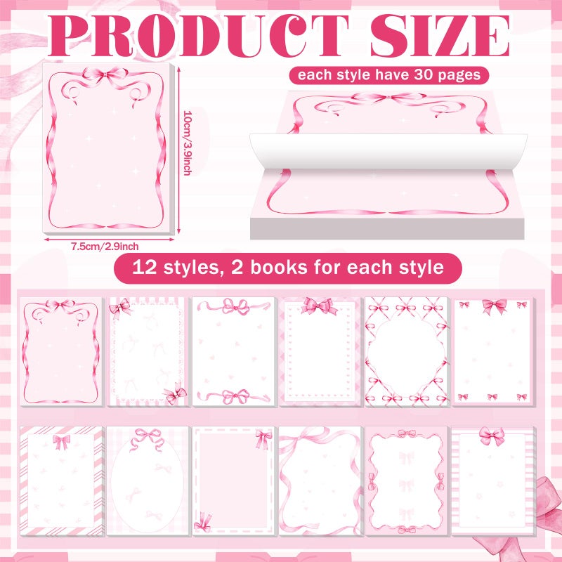 Thenshop 24 Pcs/720 Sheets Coquette Pink Bow Sticky Notes Bow Self Stick Notepad to Do List Writing Memo Pads Goodies Bags Fillers for Birthday Party Favors Rewards Gifts Home Office, 4 x 3 Inches - Image 3