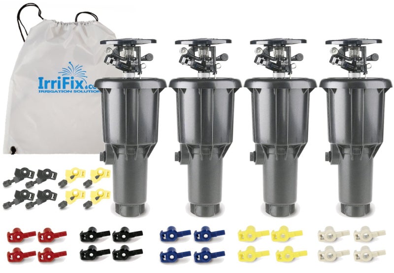 IrriFix Rain Bird MaxiPaw 2045A Impact Rotor Sprinkler 4 Pack in a Sack Includes 7 Different Nozzles for Each Head