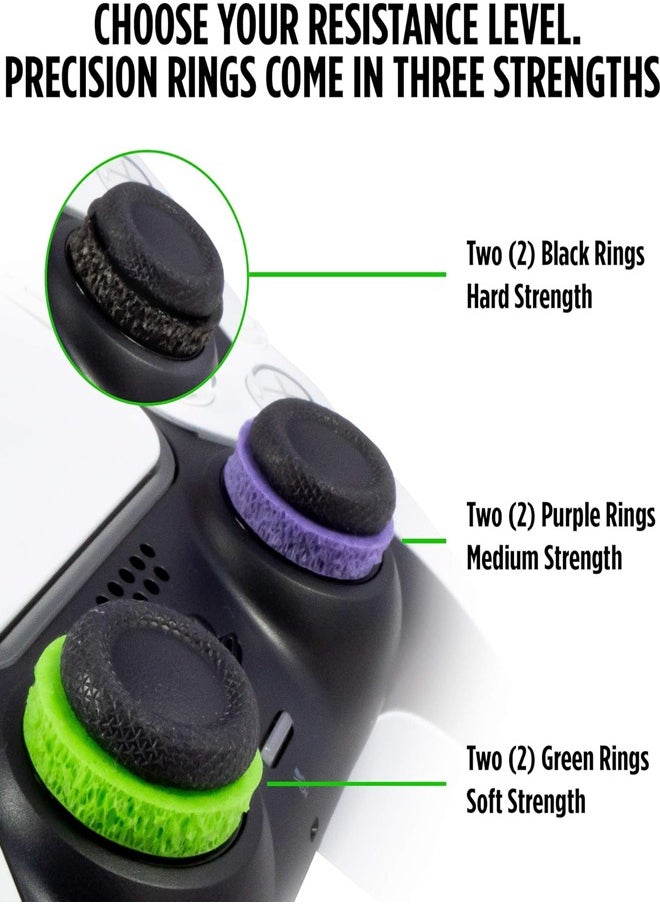 ControlFreek Precision Rings for PS5 PS4 XSX XSS Switch Pro & Scuf Controller, Advanced Performance Grips for Better Control, Comfort & Durability, Aim Assist Motion Control for Controllers, Mixed Pack(6 rings,2 Black Hard /2 Purple Medium/2 Green Soft)