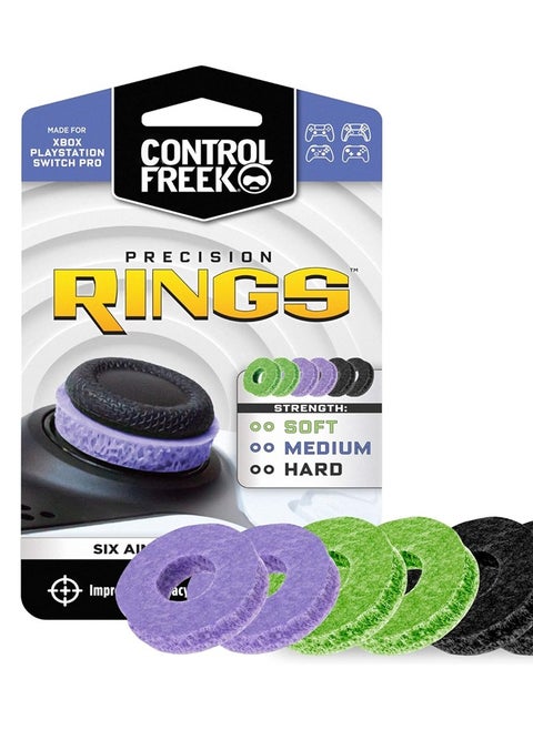 ControlFreek Precision Rings for PS5 PS4 XSX XSS Switch Pro & Scuf Controller, Advanced Performance Grips for Better Control, Comfort & Durability, Aim Assist Motion Control for Controllers, Mixed Pack(6 rings,2 Black Hard /2 Purple Medium/2 Green Soft)