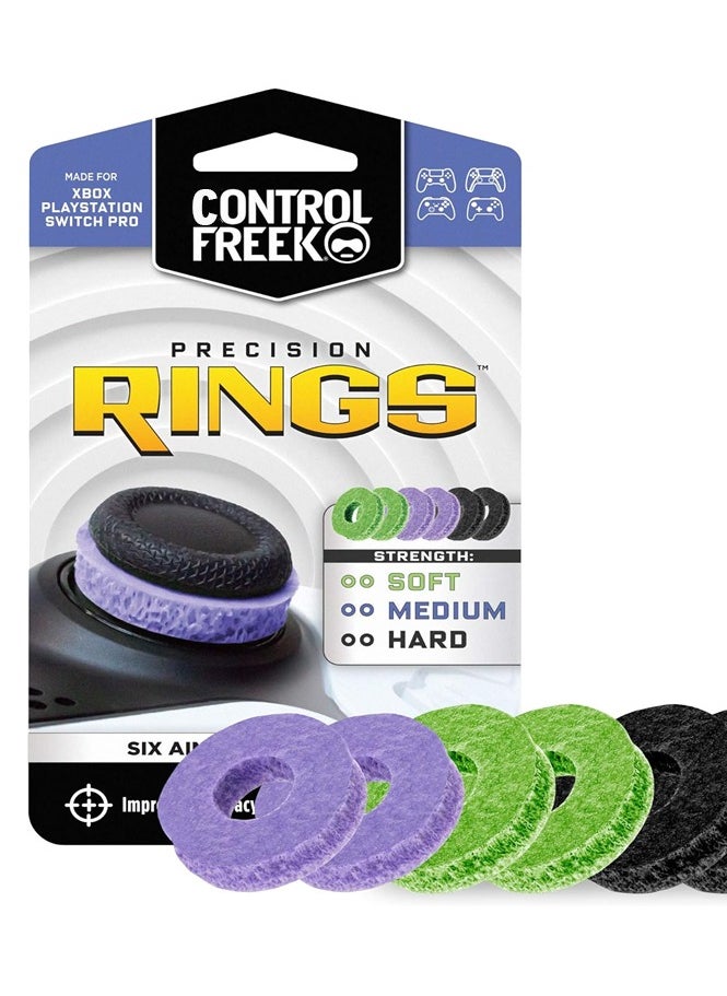 كنترول براند حلقات ControlFreek الدقيقة لوحدة تحكم PS5 و PS4 XSX XSS Switch Pro و Scuf ، مقابض أداء متقدمة لتحكم أفضل ، وراحة ومتانة ، ومساعدة الهدف ، والتحكم في الحركة لوحدات التحكم ، حزمة مختلطة (6 حلقات ، 2 أسود صلب / 2 أرجواني متوسط / 2 أخضر ناعم)  - Image 1