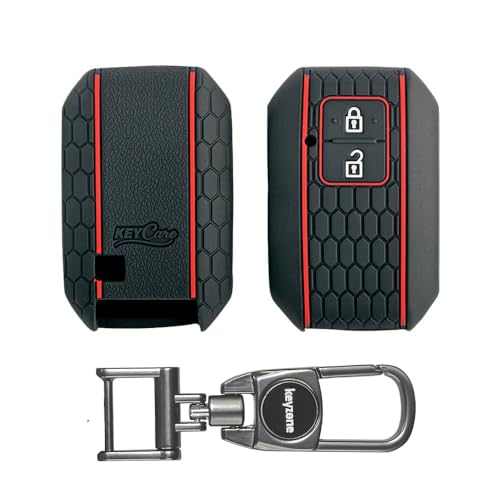 KeyZone Keycare Silicone Key Cover and Keychain Compatible for Suzuki Victoris, e Vitara, Fronx, jimny, Grand Vitara, Ertiga, Brezza, XL6, Swift, Dzire,Ignis 2 Button Smart Key(Black with MAH) - Image 1
