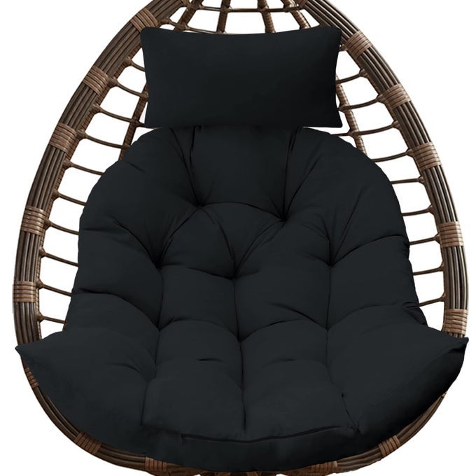 Black Thicken Egg Seat Cushion with Headrest Washable Hanging Basket Egg Chair Cushion