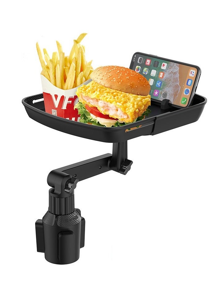 AirYoung طاولة صينية سيارة قابلة للتعديل، صينية حامل أكواب للسيارة، صينية طعام مثالية للسيارة لتناول الطعام مع فتحة للهاتف وذراع دوار - Image 1
