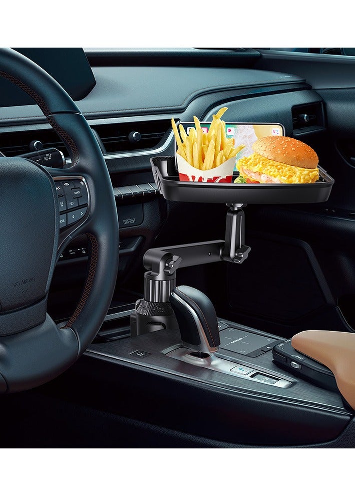 AirYoung طاولة صينية سيارة قابلة للتعديل، صينية حامل أكواب للسيارة، صينية طعام مثالية للسيارة لتناول الطعام مع فتحة للهاتف وذراع دوار - Image 2