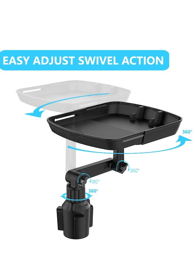 AirYoung طاولة صينية سيارة قابلة للتعديل، صينية حامل أكواب للسيارة، صينية طعام مثالية للسيارة لتناول الطعام مع فتحة للهاتف وذراع دوار - Image 4
